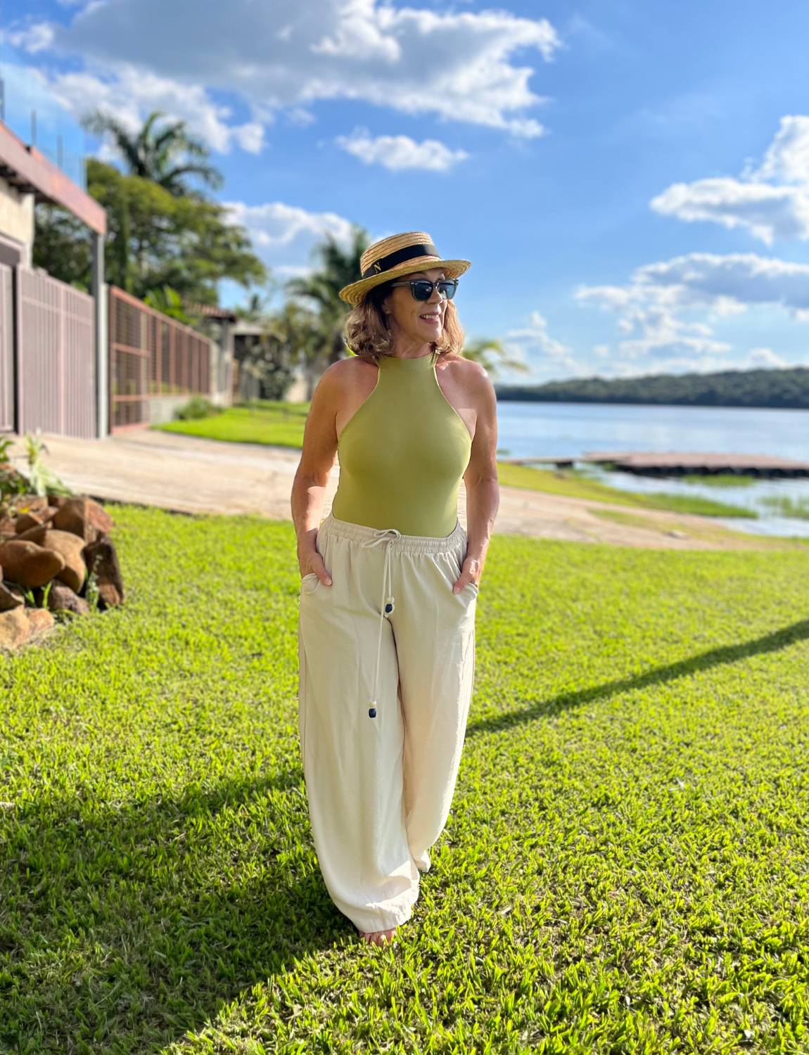 Calça Pantalona Areia
