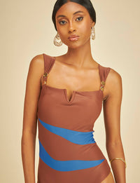 Maiô Recortes Decote Aro V Safira