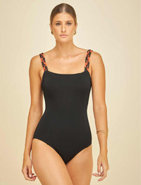 Maiô Chic Textura com Alças Macramê Preto