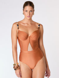 Maiô Ultra Modelador com Aro Estruturado Zahara Conhaque