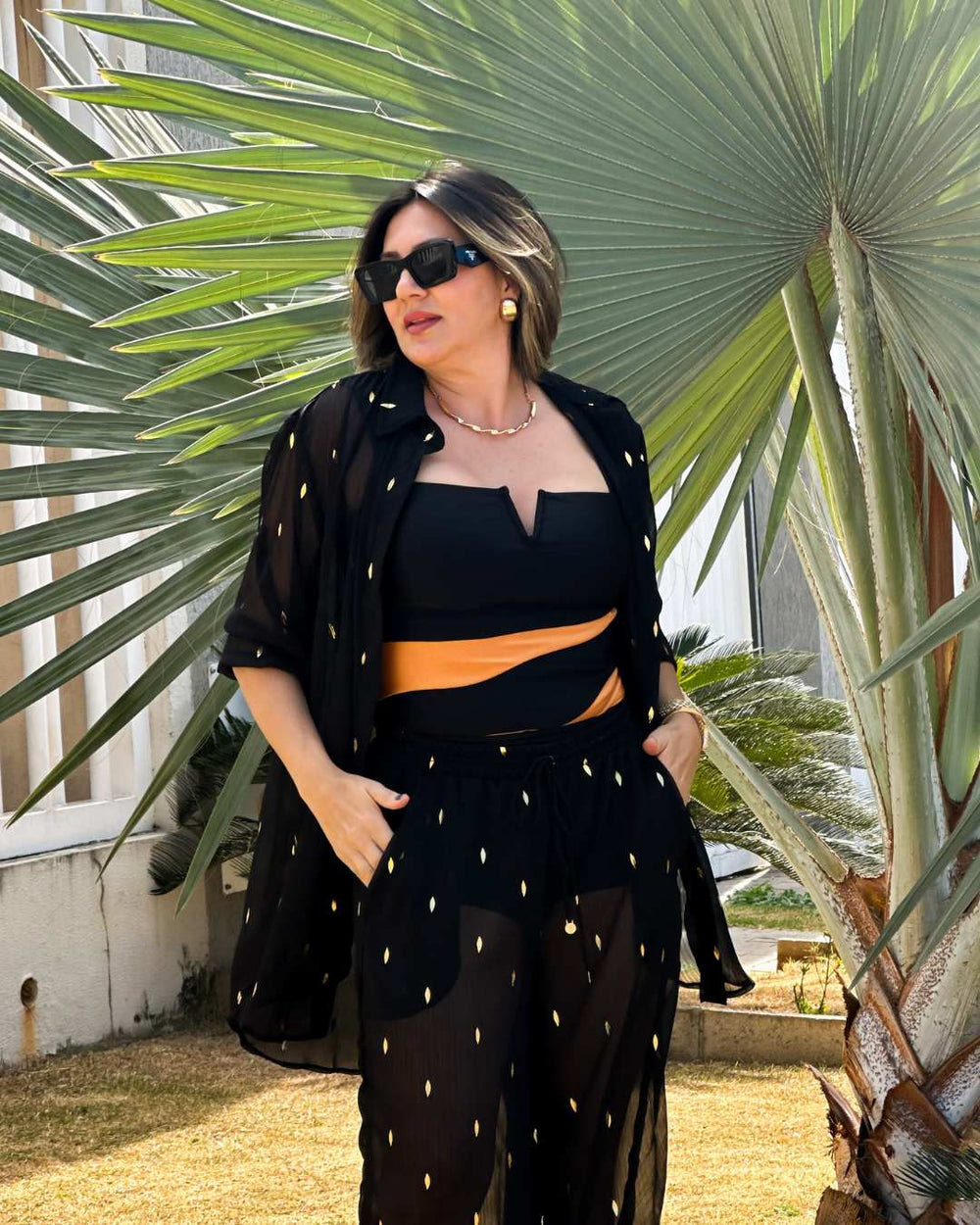 Camisa Kimono Mangas Curta com Foil Brigitte