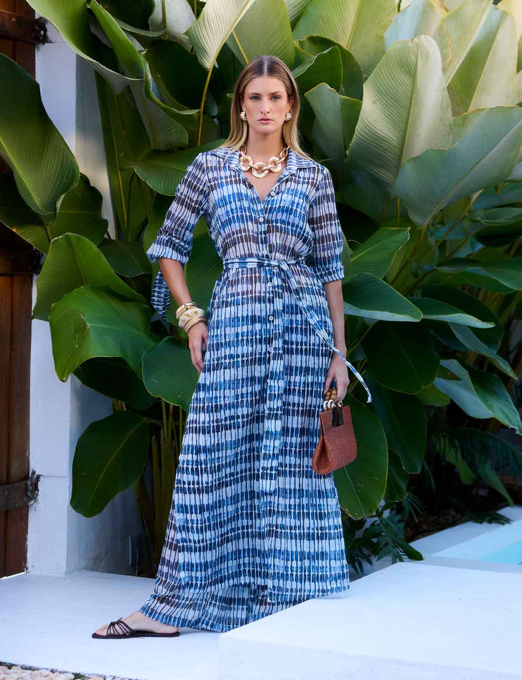 Saída Chemise Maxi Manga Longa Prisma