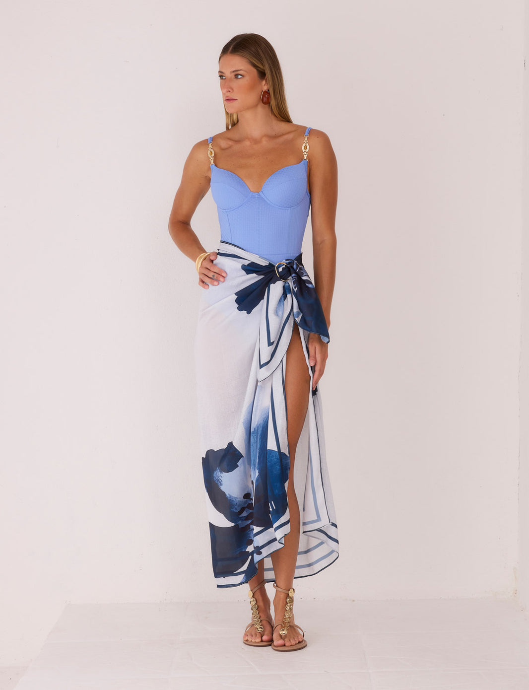 Saia Pareô Amarrações Floral Aquarelada