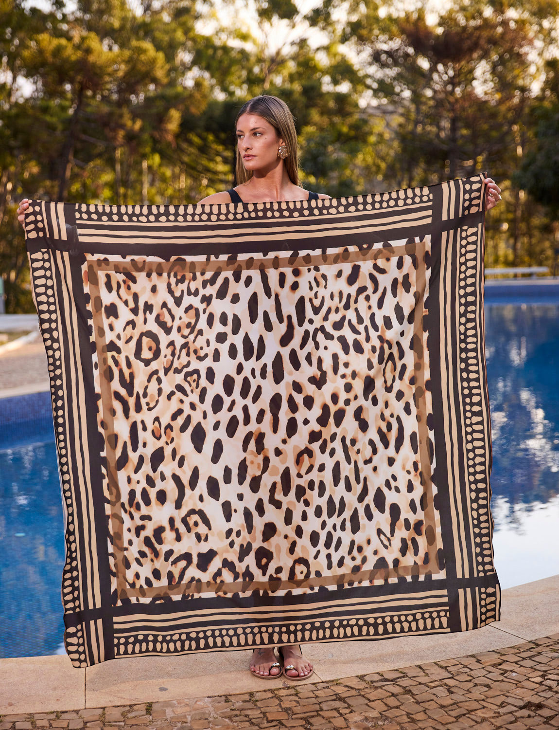 Free Saia Longa Pareô Amarrações Jaguar Print