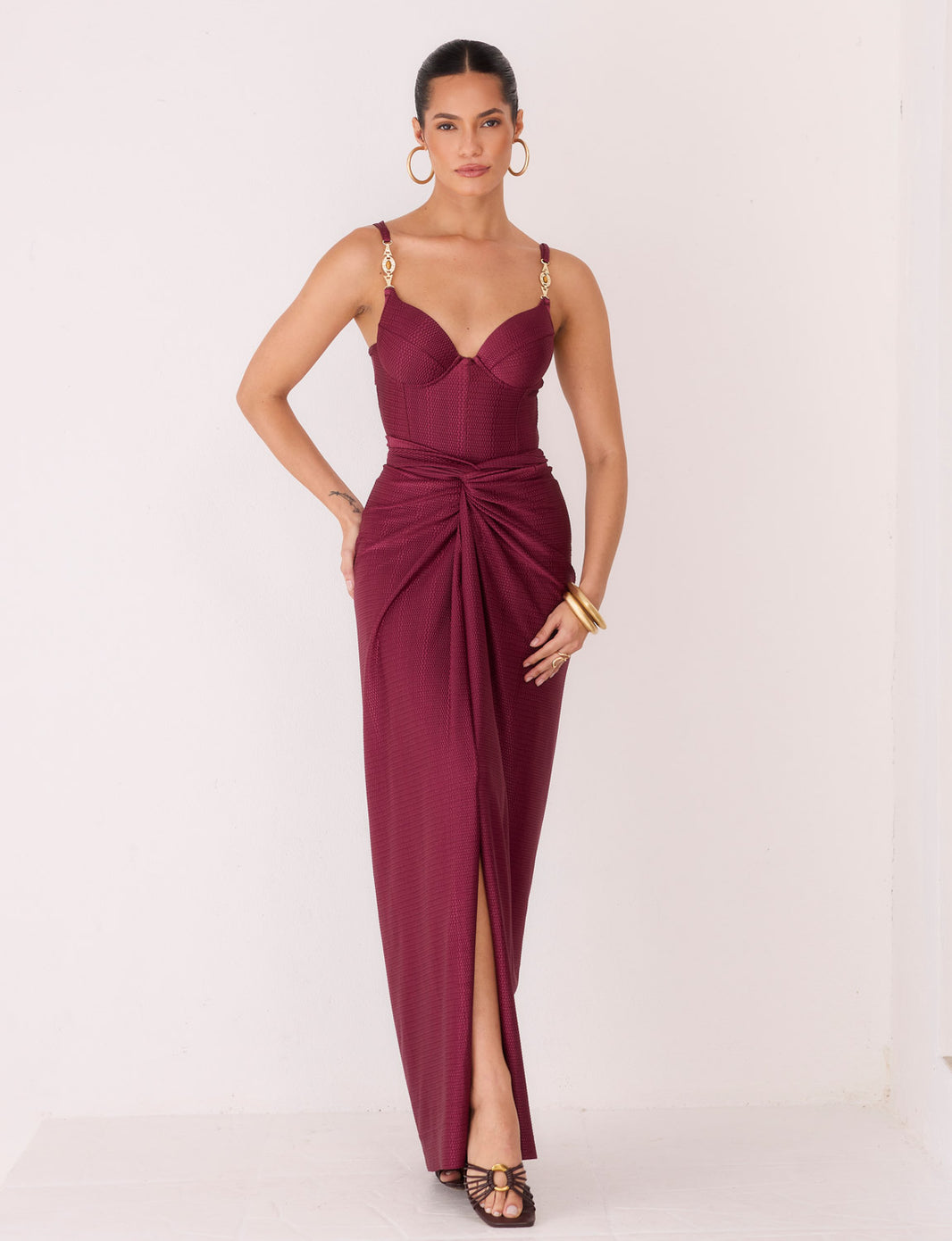 Saia Longa Transpasse Textura Burgundy