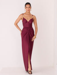 Saia Longa Transpasse Burgundy Kalini Beachwear em tecido Taipan com fenda frontal elegante