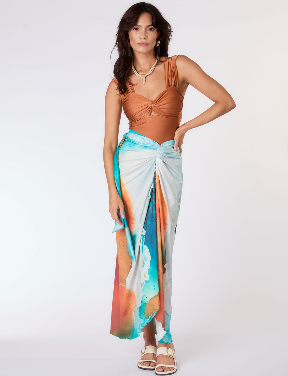 Saia Pareô Amarrações Estampa Isla