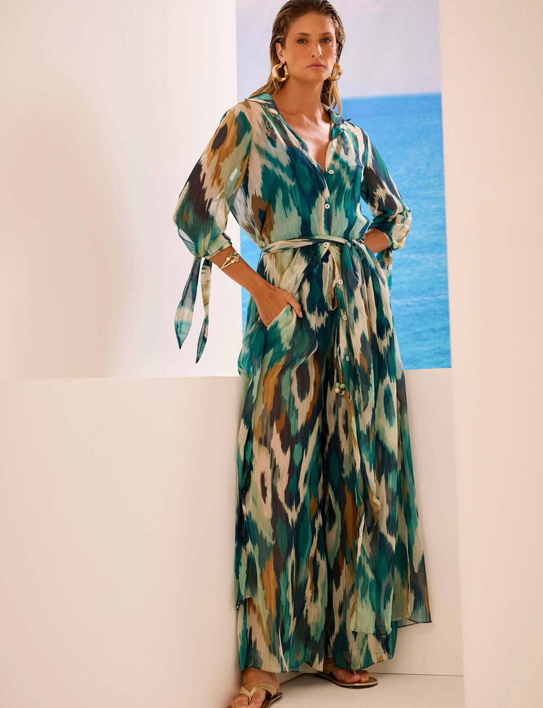 Saída Maxi Chemise Botões Flow