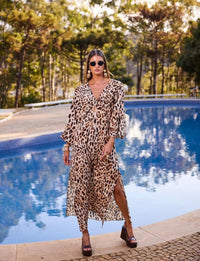 Saída de Praia Longa Gota Ouro Jaguar Print