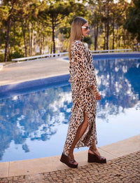 Saída de Praia Longa Gota Ouro Jaguar Print
