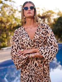 Saída de Praia Longa Gota Ouro Jaguar Print