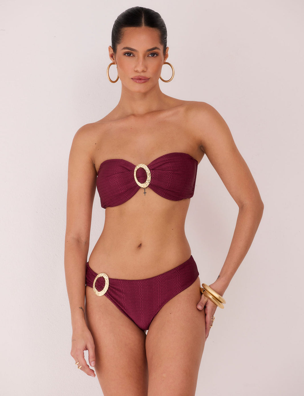 Biquíni Argola Textura Burgundy