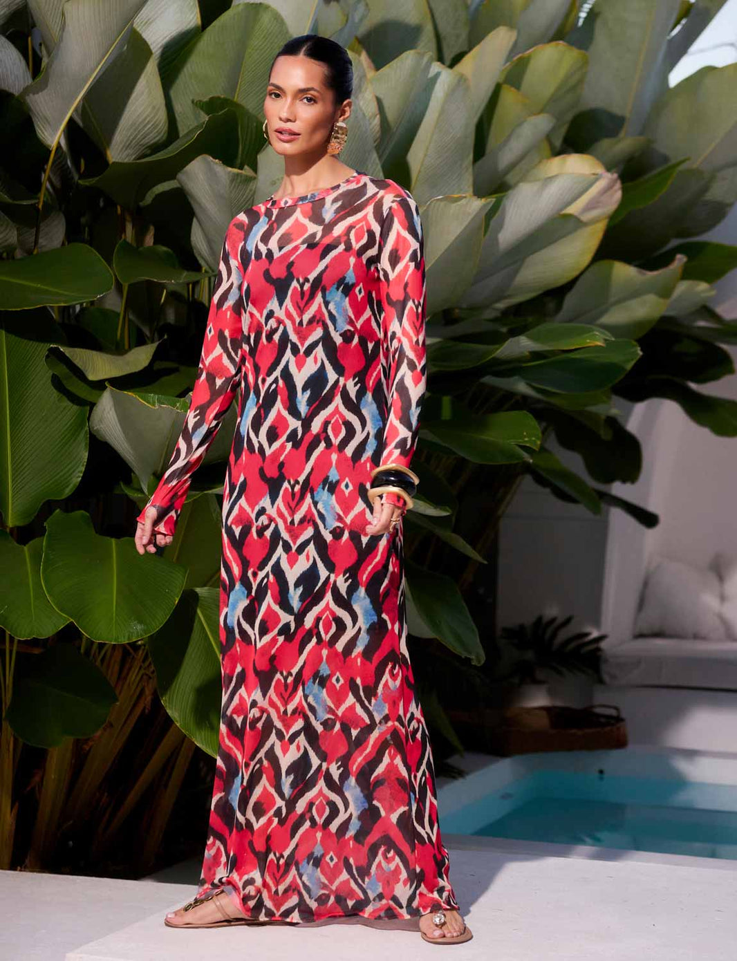 Vestido Slim Longo Manga Longa Tule Mallorca