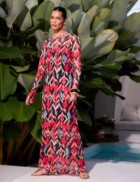 Vestido Slim Longo Manga Longa Lavis em Tule Kalini Beachwear com modelagem sofisticada