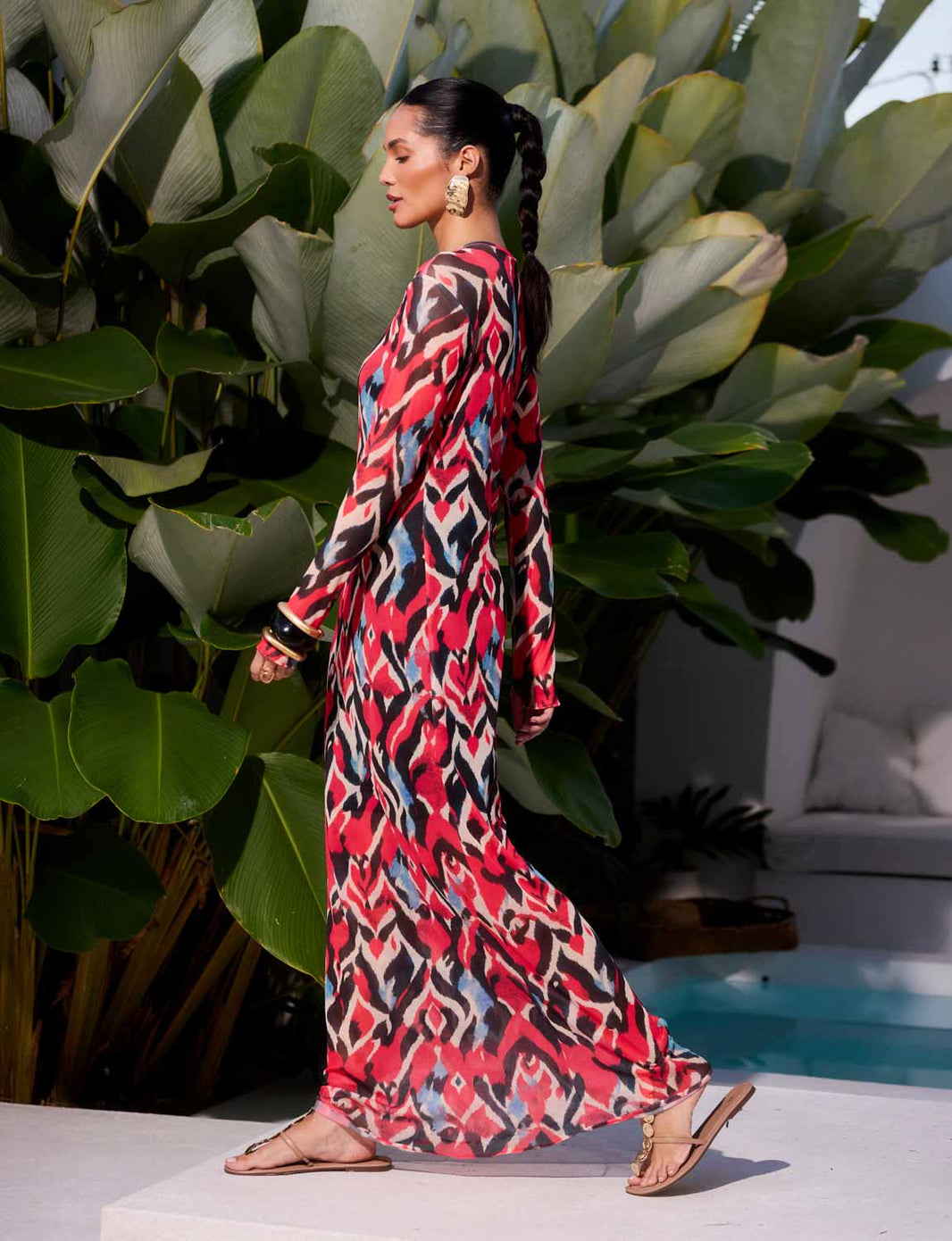 Vestido Slim Longo Manga Longa Tule Mallorca