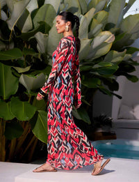 Vestido Slim Longo Manga Longa Lavis em Tule Kalini Beachwear com modelagem sofisticada